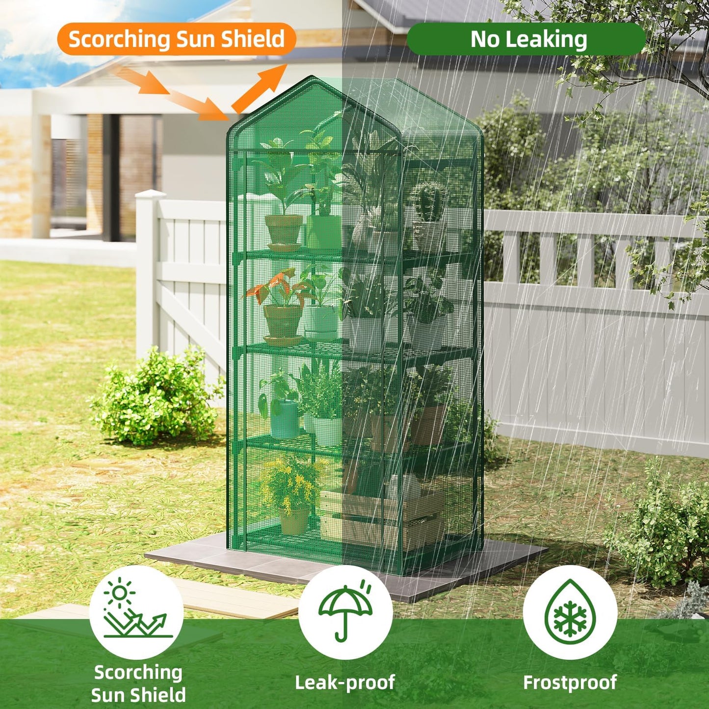 Superlele 4-Tier Mini Greenhouse for Indoor Outdoor, 19.3x27.2x62in Vertical Plant Green House with Adjustable Shelves, Reinforced Green PE Mesh Cover and Zippered Door, Heavy Duty Steel Frame