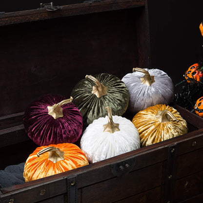 Ogrmar Set of 6 Pack Handmade Velvet Pumpkins Decor,Super Soft Stuffed Pumpkin with Exquisite Craftsmanship for Fall Halloween Thanksgiving Decoration