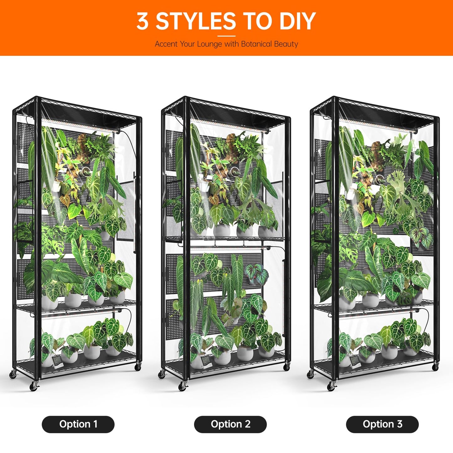 Bstrip Indoor Greenhouse Cabinet with Pegboard, Indoor Greenhouse with Grow Light, 4 Pack 96W Full Spectrum Plant Lights, Ideal for Indoor Plant, Foliage Plants, 35.4"x13.8"x71"