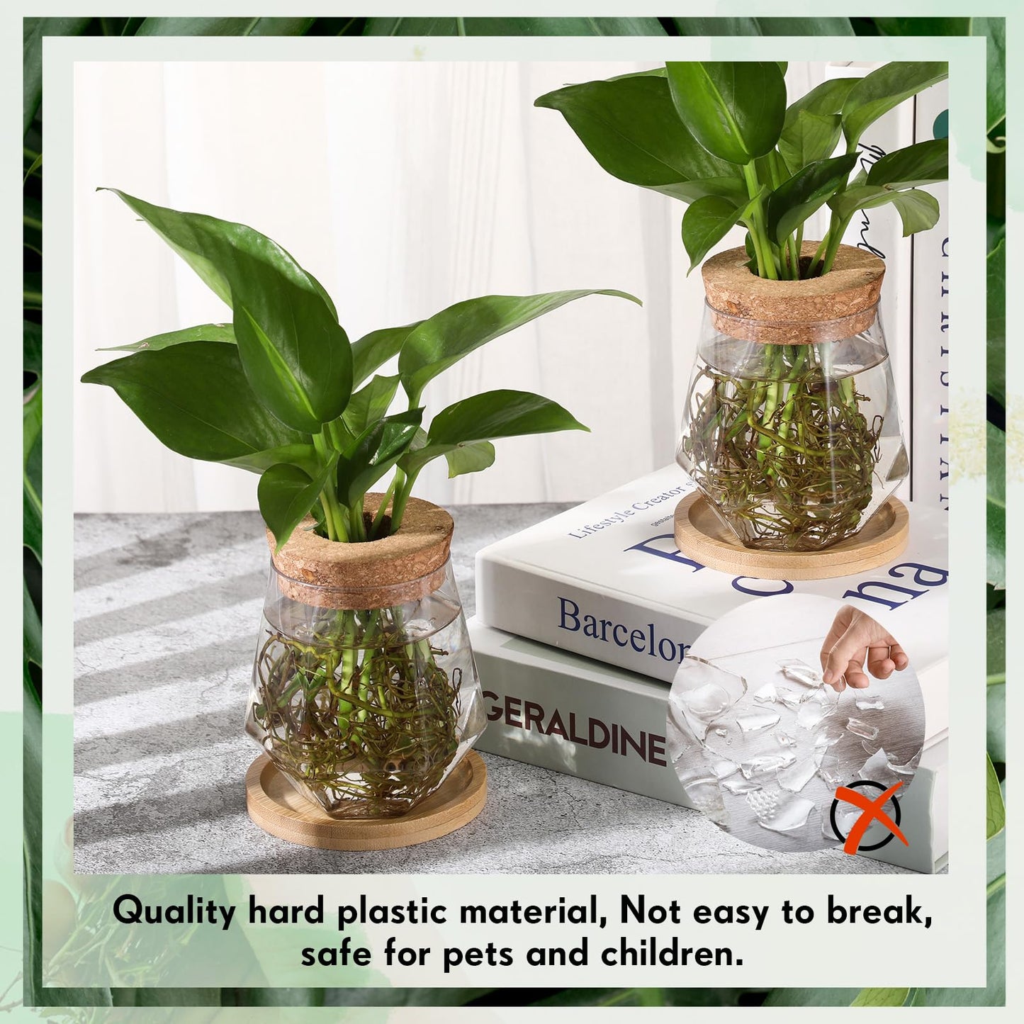 Baderke 12 Packs Propagation Vases for Plants Plastic Plant Propagation with Hole Lid and Bamboo Stand Growing in Water Hydroponic Home Office Desktop Vase Decoration (Cup Style)