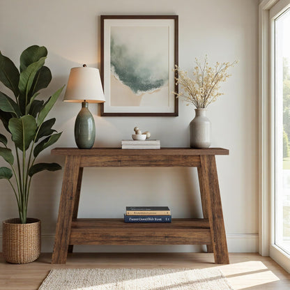 Tribesigns 41.3-Inch Farmhouse Entryway Table, 2-Tier Narrow Console Table Behind The Couch, Entryway Furniture with Storage for Small Spaces, Living Room, Hallway, Foyer, Rustic Brown