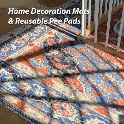 nunubaby Washable Pee Pads for Dogs, Stylish, Non-Slip and Leak-Proof Pee Pads. Reusable Potty Pads for Dogs for Crates and Floors.(Red/Floral,48" x48" )