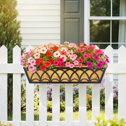 24 Inch Railing Planter Box Window Boxes Planters - 2 Pack Deck Railing Planter Boxes with Adjustable Brackets Coco Liners Balcony Planters Railing Hanging for Window Flower Boxes Outdoor Garden Decor