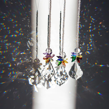 H&D HYALINE & DORA Glass Crystal Rainbow Angel Ornament Chakra Hanging Suncatcher Window Sun Catcher with Baroque Maple Leaf Pendant for Gift, Pack of 3