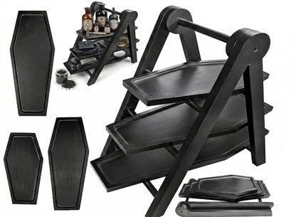20'' Tall 3 Tiered Coffin Shelf Tray Decor for Gothic Wedding Party Food, for Goth Home Acessories Vanity Jewelry, Kitchen Fruits Dish, Bathroom Toiletries Display