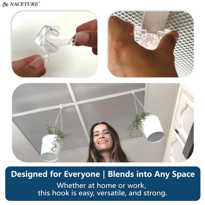 NACETURE 25 Pack Clear Drop Ceiling Hooks Classroom Decorations - Polycarbonate Ceiling Hanger Hooks for Hanging Track Clip on Suspended Ceiling Tile Grid for Office Home Stores Decorations