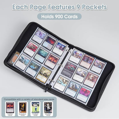 ProCase 900 Pockets Card Binder with Clear Window for Trading Cards, 9 Double Sided Pockets Cards Colletction Album Holder with Removable Sleeves for MTG, TCG, Sports Cards, Football Cards -Black