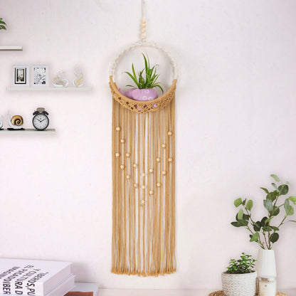 LB Brown Macrame Wall Hanging Holder, Bohemian Macrame Wall Art for Bedroom,Boho Handmade Woven Hanging Plant Shelf Toy Displays Organizer for Living Room Nursery Office 9.84" W x 35.43" L