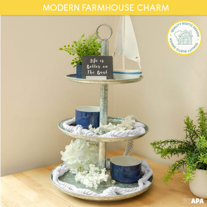 Ilyapa 3 Tier Tray, Galvanized Serving Tray, 3 Tier Serving Stand, Farmhouse Tiered Metal Platter for Cake, Cupcake Tower, Dessert, Appetizers & More