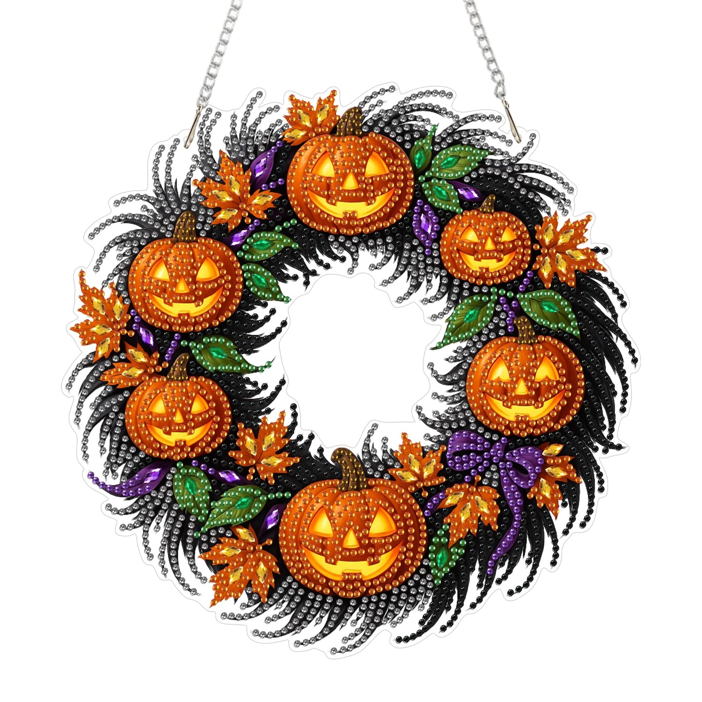 Eiflow Halloween Diamond Art Hanging Kit for Adults Wreath, DIY Diamonds Painting Door Hanger Board Kit, Special Crystal Diamond Art Painting Pendant Ornament