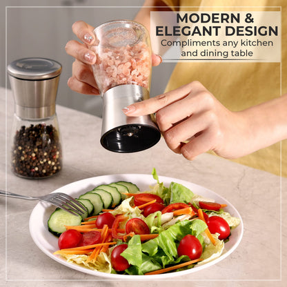 Salt and Pepper Grinder Set – Manual Salt Grinder and Pepper Mill for Black Pepper, Sea Salt – Refillable, Easy-to-Use Salt & Pepper Mill Set
