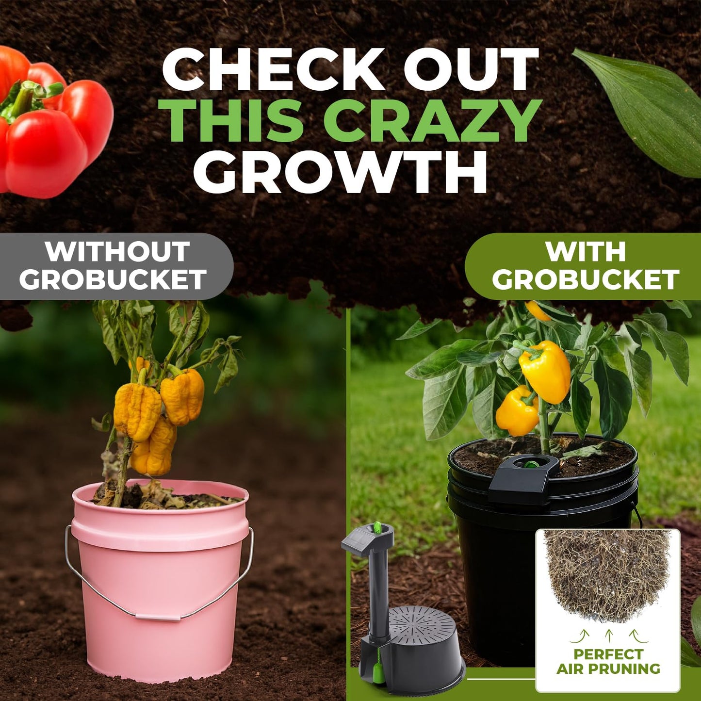 GroBucket Self Watering Planter Insert w/LifeTested Technology, Water Reservoir & Level Indicator - Turn Any 5-Gal Bucket into a DIY, Portable Automatic Container Indoor-Outdoor Garden, 3-Pack