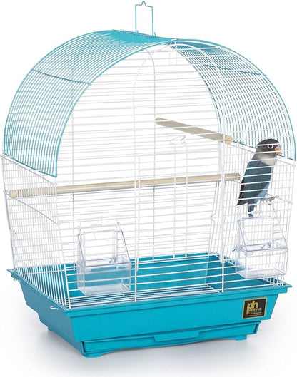 Prevue Pet Products South Beach Dome Top Bird Cage - Ideal for Parakeets, Finches, Budgies, & Canaries, Small & Portable Indoor Bird Cage, Functional Permanent or Travel Bird Cage - White & Teal