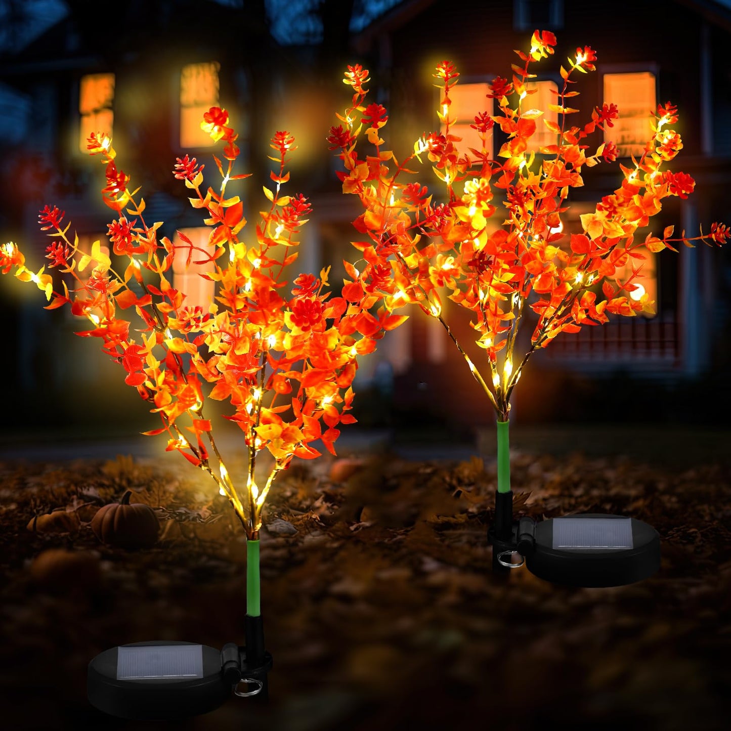 Glooglitter 2 Pack Solar Stake Lights Outdoor Decor Waterproof Mums Artificial Flowers Solar Lights for Outdoor Garden Yard Pathway Decor (Orange,Camellia)