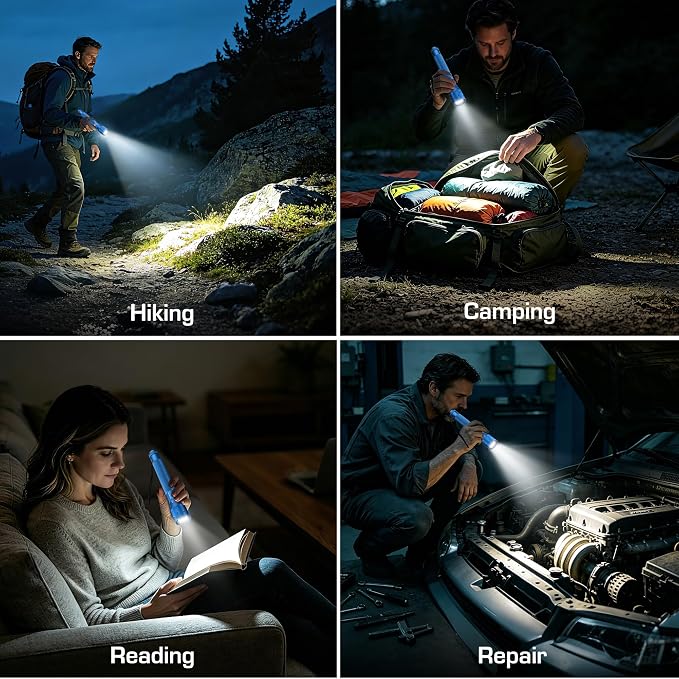 EverBrite Ultra Bright Tactical Flashlight, 900 Lumen Zoomable Adjustable Focus, 3 Light Modes, Heavy-Duty Aluminum Torch for Hurricane Supplies Camping, Includes 3C Alkaline Batteries-Blue