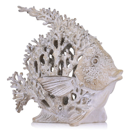 QIANLING Beach Coastal Decor Coral Reef Angelfish Figurines, Modern Nautical Decor Ocean Centerpieces for Living Room, Bathroom, Office, Coffee Table, Beach House, Seaside, Entrance, Shelf Decorative
