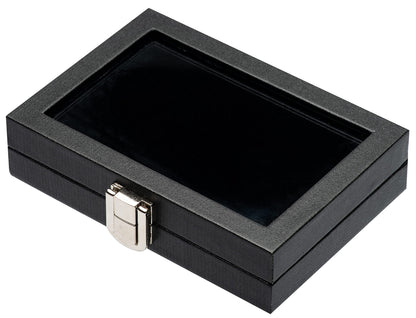 Giftop Jewelry Display Case Tempered Glass Top Lid Black Leatherette,Gemstone Display Case Jewelry Storage Box with Metal Clasp (Small)