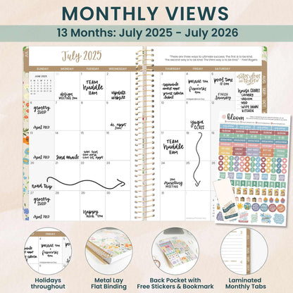 bloom daily planners 2025-2026 Academic Year Pocket Planner (July 2025 - July 2026) - 4” x 6” MINI Weekly Monthly Agenda Organizer & Calendar Book - Garden Party, Beige