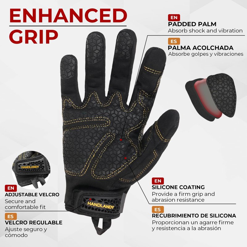 HANDLANDY Work Gloves for Men & Women, Utility Mechanic Working Gloves Touch Screen with Grip, Impact Tactical Gloves for Outdoor Activity (Large, 1 Pair)