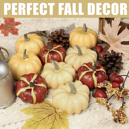 23Pcs Fake Pumpkins Fall Thanksgiving Decorations,Plastic Pumpkins with Acorns,Maple Leaves,Pine cones,Berries, Artificial Mini Pumpkin Decorating Harvest Home Decor Centerpiece Table Decorations