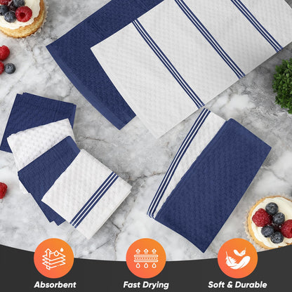 Oven Mitts Kitchen Towels and Dishcloths with Pot Holders Sets, Oven Gloves Hot Pads 500°F Heat Resistant with Silicone Grip, Include 2 Cooking Gloves/2 Potholders/4 Kitchen Towels/4 Dish Towels