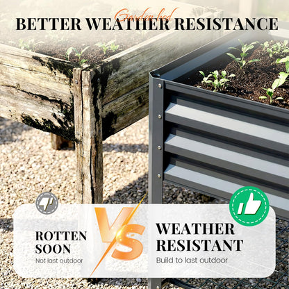 KING BIRD Large Raised Garden Bed with Legs & Storage Shelf Galvanized Elevated Planter Box for Backyard, Patio, Balcony, 400lb Capacity, Dark Grey 48×24×31.5 in