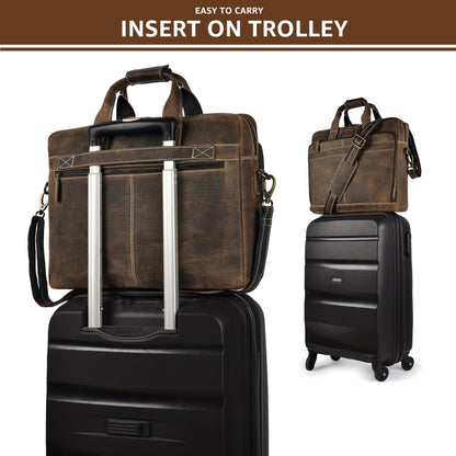 LEATHER VILLAGE 16" Leather Laptop Messenger Briefcase Bag for Men-Leather Satchel for Travel and Office Shoulder Bag- Rustic Brown