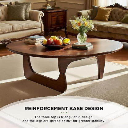 Solid Wood Triangle Coffee Table,Unique Mid Century Modern Oval Coffee Table,Irregular Geometric Tea Tables for Home Living Room with Wooden Tabletop and Reinforced Legs Walnut 35" L x 24" W x 16" H