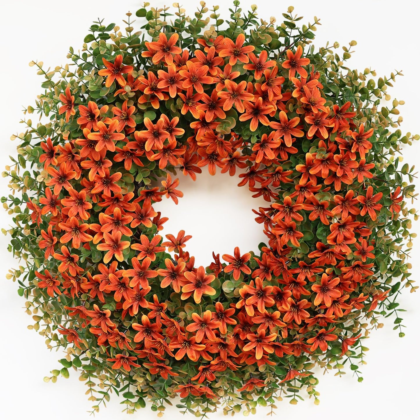 26" Fall Wreath for Front Door, Porch, Window - Large Artificial Eucalyptus Leaves with Fake Silk Flowers Outdoor Wreath for Home Farmhouse Harvest Festival Thanksgiving Day Autumn Decor