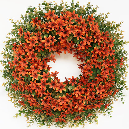 26" Fall Wreath for Front Door, Porch, Window - Large Artificial Eucalyptus Leaves with Fake Silk Flowers Outdoor Wreath for Home Farmhouse Harvest Festival Thanksgiving Day Autumn Decor