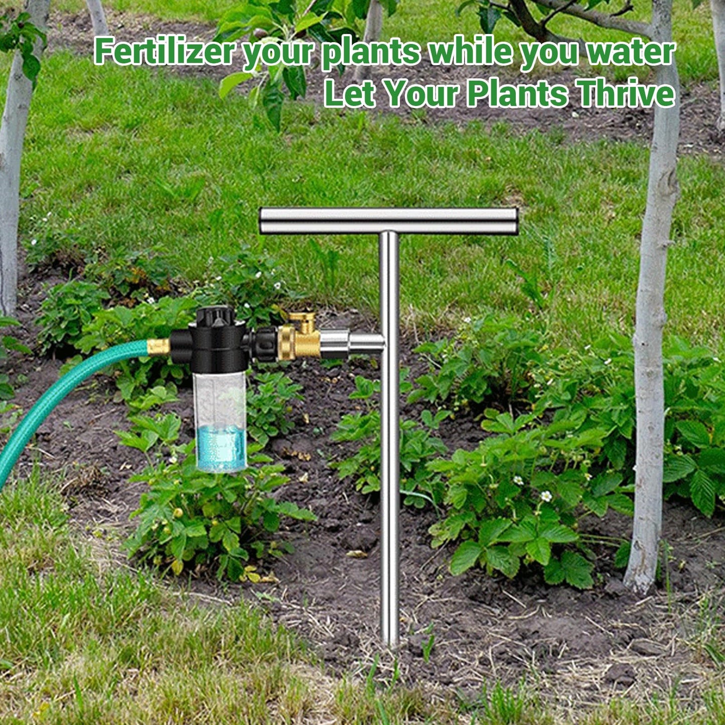 Deep Root Watering Tool, Stainless Steel Root Feeder with Fertilizer Bottle Watering Wand Irrigation System Watering Stake for Trees Bushes Shrubs with Brass Valve T Handle