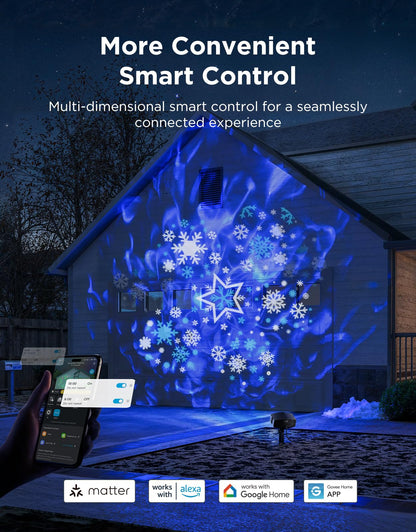 Govee Outdoor Decoration Projector Light, Upgraded LED Snowflake Projector, 180° Rotation, 20 HD Effects & 58 Scene Modes with App Control, IP67 Compatible with Alexa, Google Assistant, Matter