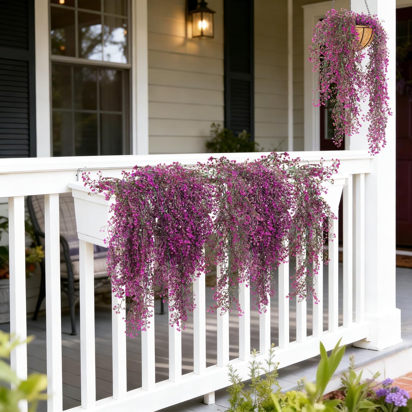 RECUTMS Artificial Hanging Plants Fake Hanging Vines Boston Fern Greenery Hanging Wall Plants for Home Room Garden Wedding Outside Decoration (Fuchsia 4P)