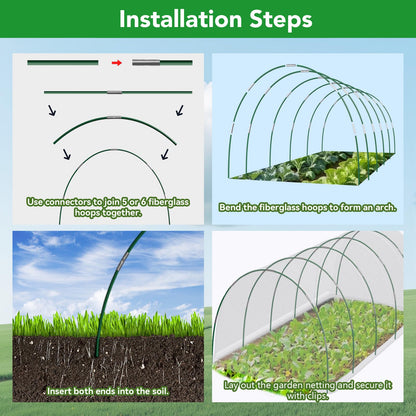 Garden Mesh Netting Kit for Raised Beds, 10x30FT Green Garden Netting ＆6 Sets Fiberglass Garden Hoops, Row Cover Garden Netting Pest Barrier Plant Protection for Vegetable Flowers Fruits