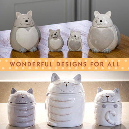 SPOTTED DOG GIFT COMPANY Ceramic Jar with Lid for Countertop, Cat Treat Container, Cute Decorative Kitchen Storage Jar for Tea Coffee Sugar, Gifts for People Who Love Cats, White 16oz