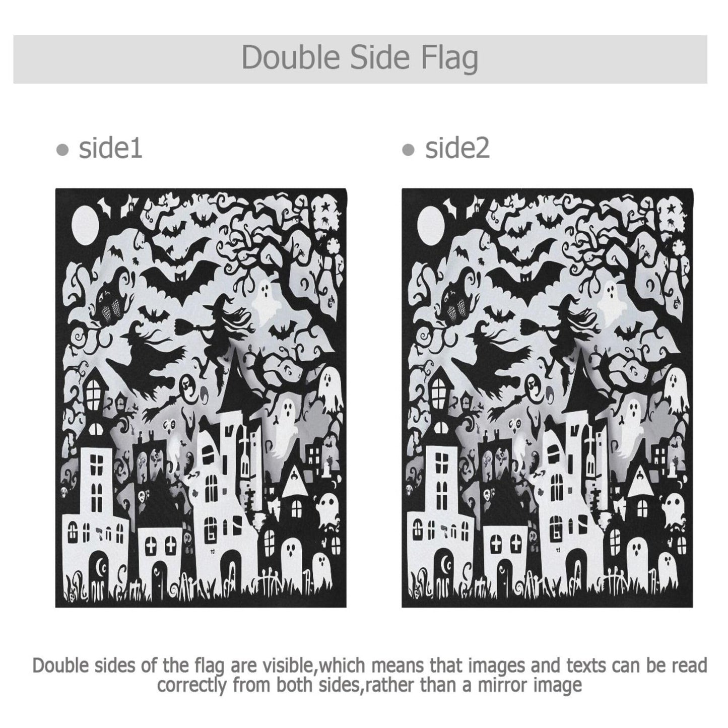 Halloween Witch Black House Flag 28x40 Inch Double Sided Outside Spooky Ghost Boo Bat Seasonal Yard Outdoor Flag Banner for Garden Lawn Patio Holiday Decorations
