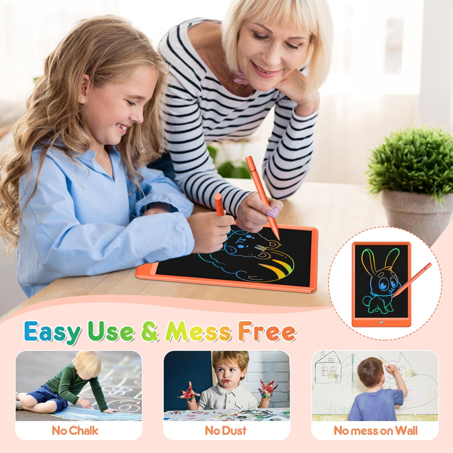 FLUESTON LCD Writing Tablet, Doodle Board Toys Gifts for 3-8 Year Old Girls Boys, 10 Inch Colorful Electronic Board Drawing Pad for Kids, Christmas Birthday Gifts for Toddler Learning Travel