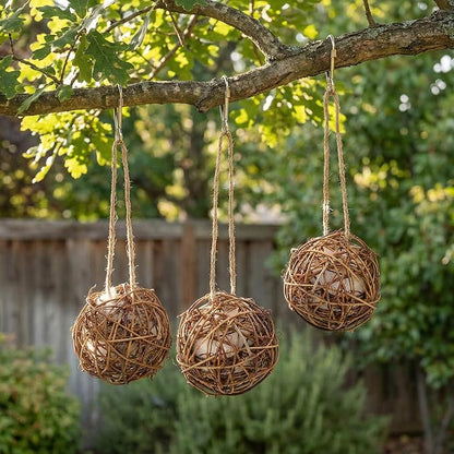 Totority Bird Nesting Material 3pcs, Pre-Filled Roosting Pocket with Soft Cotton, Ready-to-Hang Natural Shelter for Attracting Hummingbirds, Wild Birds to Garden, Yard, Outdoor Courtyard