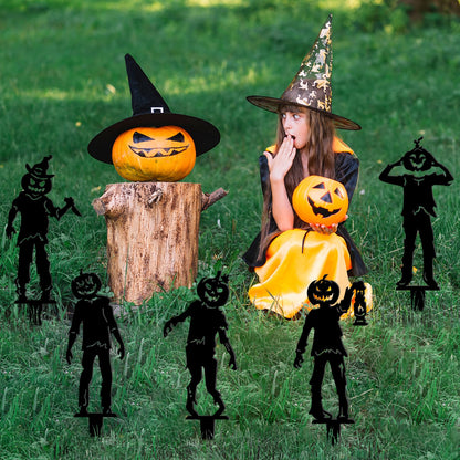 5 Pcs Metal Halloween Yard Signs Halloween Outdoor Decorations Black Metal Art Halloweens Yard Stakes Reusable Skeleton Lawn Sign for Zombie Holiday Party Supply Pumpkin Decor for Garden Prop