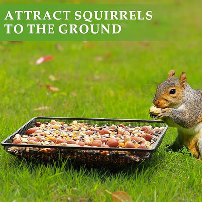 MIXXIDEA Ground Bird Feeder Tray 11x11 Inches, Metal Platform Mesh Seed Tray for Bird Feeders, Great Attracting Garden Yard Decoration for Wild Birds Squirrels Dove,1 Pack