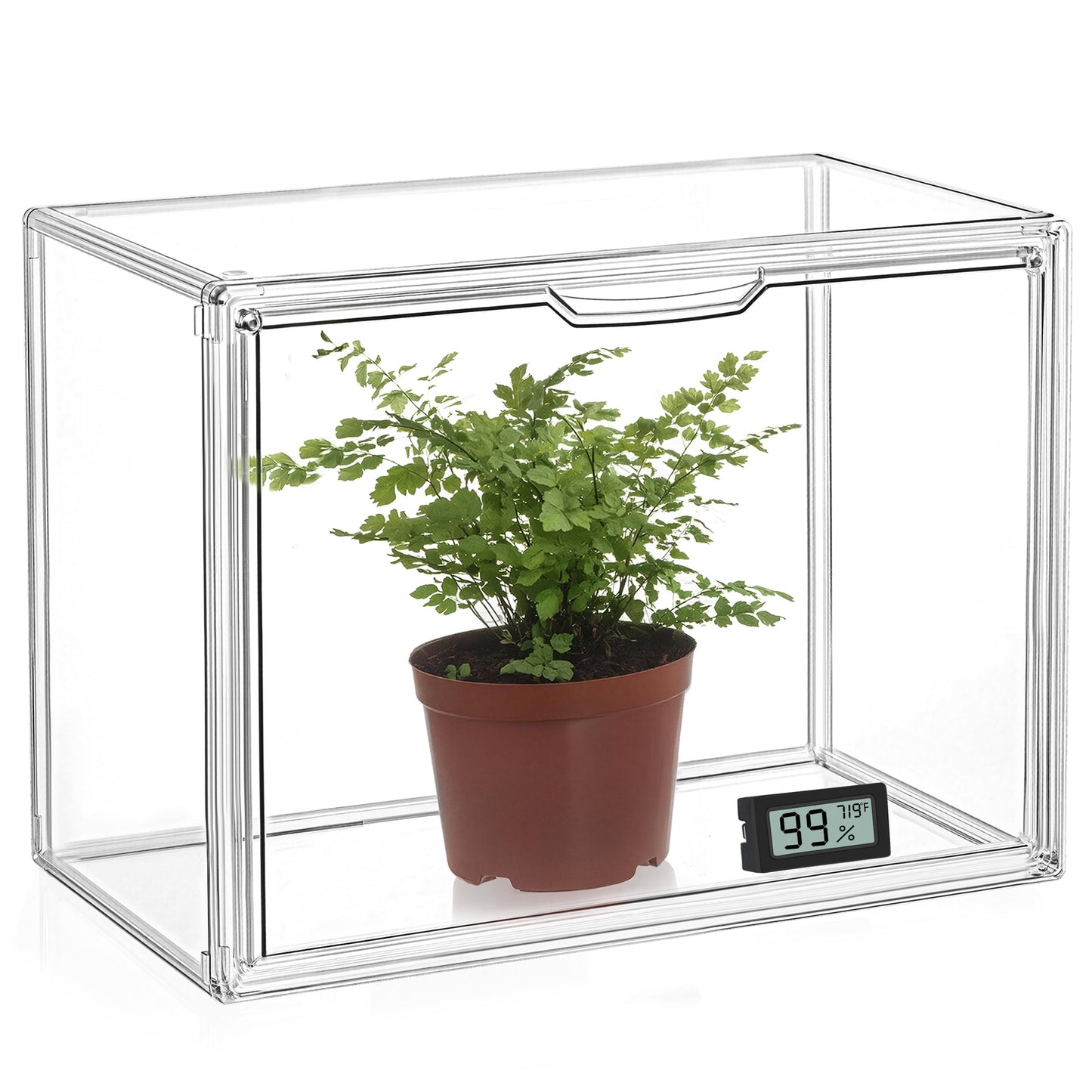HBlife Mini Greenhouse for Indoor, Clear Stackable Green House with Magnetic Waterproof Door for Small Plants Nursery Germination and Display, Tabletop Portable Greenhouse, 14.1x8.6x10.6 Inch (1 Pack)