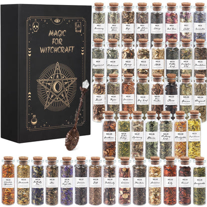 45-Bottle Dried Herbs Kit for Witchcraft, Wicca Altar and Magic Spells