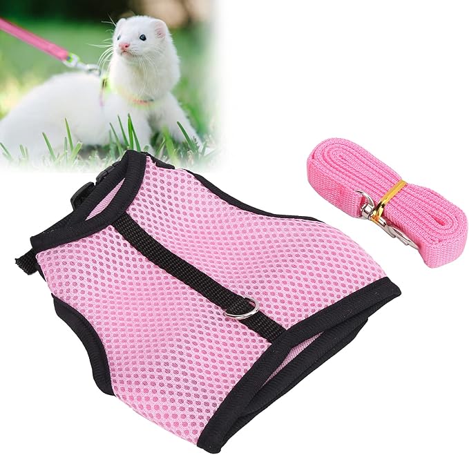 Pet Pink Mesh Traction Harness Chest Back with Leash for Rabbit Guinea Pig Pet Supply(L-Pink)
