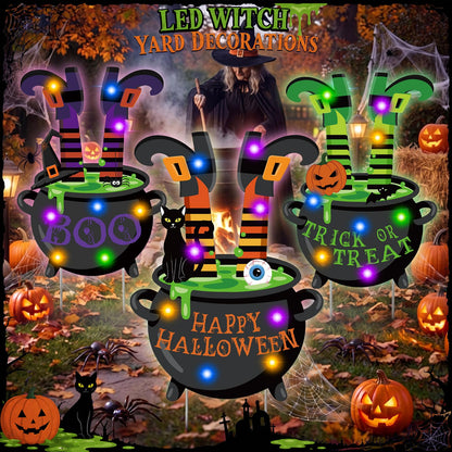 RattanView 3 Pcs Halloween Lighted Witch Legs with Stakes Yard Signs 15.8 x 9.8'' Scary Witch Feet with Lights Halloween Decorations Outdoor for Lawn Garden Yard Haunted House
