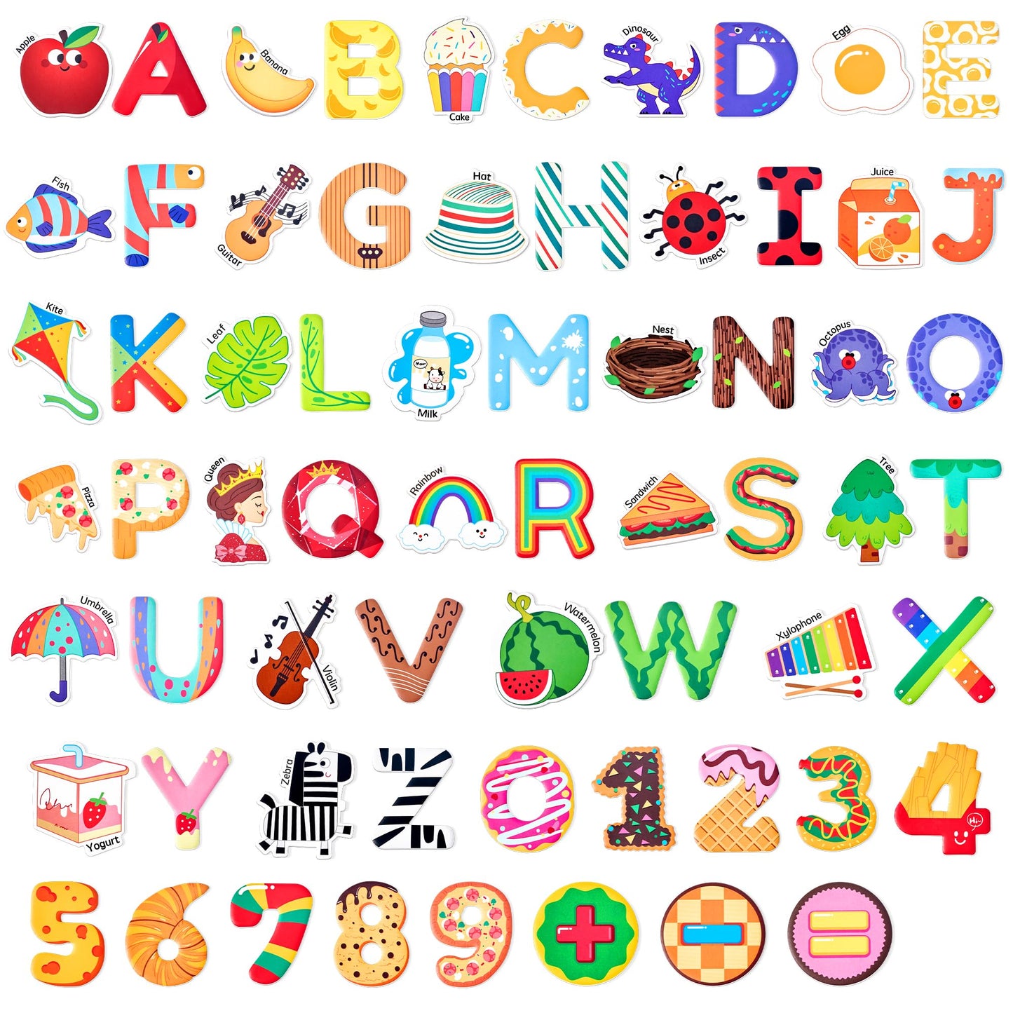 JoyCat Kids Magnets – 26 Cute Objects, Alphabet Uppercase Letters, and 0-9 Numbers, Math Fridge Magnets for Toddlers, Fun Educational Spelling Learning Gift for Toddlers & Kids