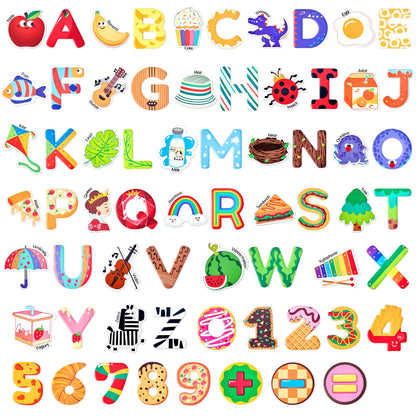 JoyCat Kids Magnets – 26 Cute Objects, Alphabet Uppercase Letters, and 0-9 Numbers, Math Fridge Magnets for Toddlers, Fun Educational Spelling Learning Gift for Toddlers & Kids