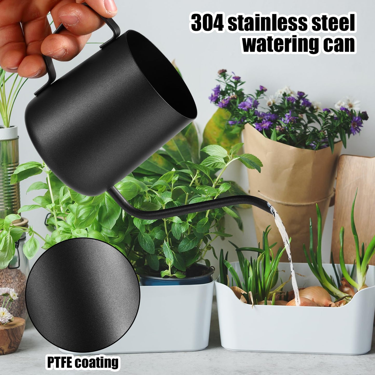 Plant Watering Can, 12 oz / 350 ml Stainless Steel Plant Watering Pot Small Watering Can with Long Spout for Indoor House Plants Flower Bonsai Outdoor Garden