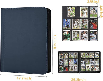 12 Pocket Ringless Side Loading Trading Card Binder, 720 Cards PU Fixed Page Zipper Card Album for TCG Sports Game Cards, Not Fit Top Loaders (Blue)