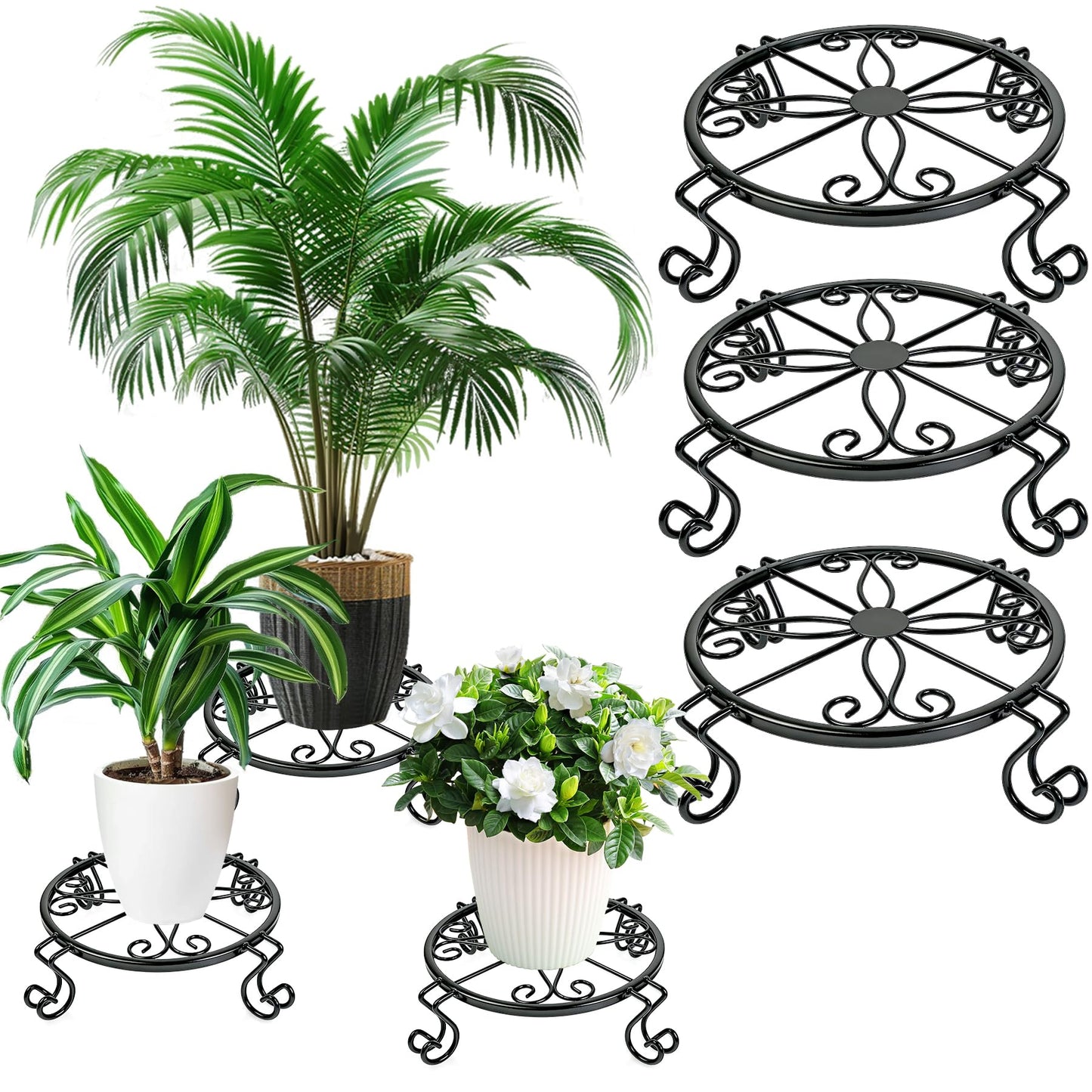 Kylinbigda Metal Plant Stand Indoor/Outdoor, Low Corner Plant Stand, Decoration Small Plant Holders for Home, Anti-Rust Iron Heavy Duty Plant Holders, Flower Pot Rack Display Shelf, Black (3 Pack)