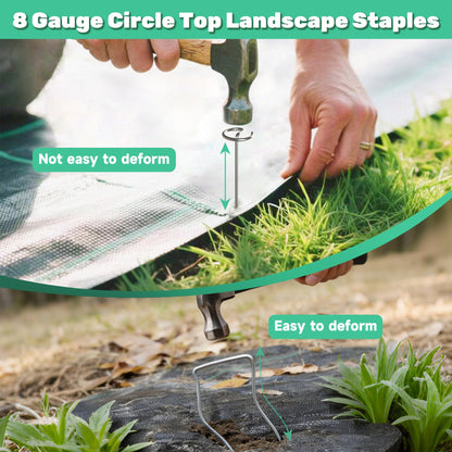 12 Inch 8 Gauge Circle Top Landscape Fabric Staples, HKKZYT 50 Pcs Galvanized Landscape Fabric Pins, Gardening Essentials Garden Weed Barrier Stakes Sod Staples for Outdoor
